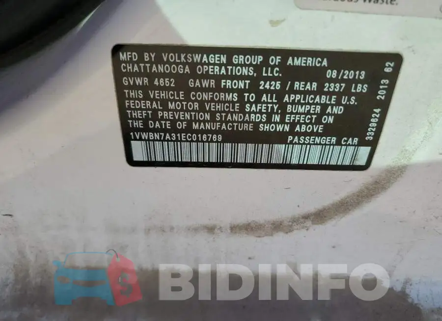 1VWBN7A31EC016769 Photo# 12