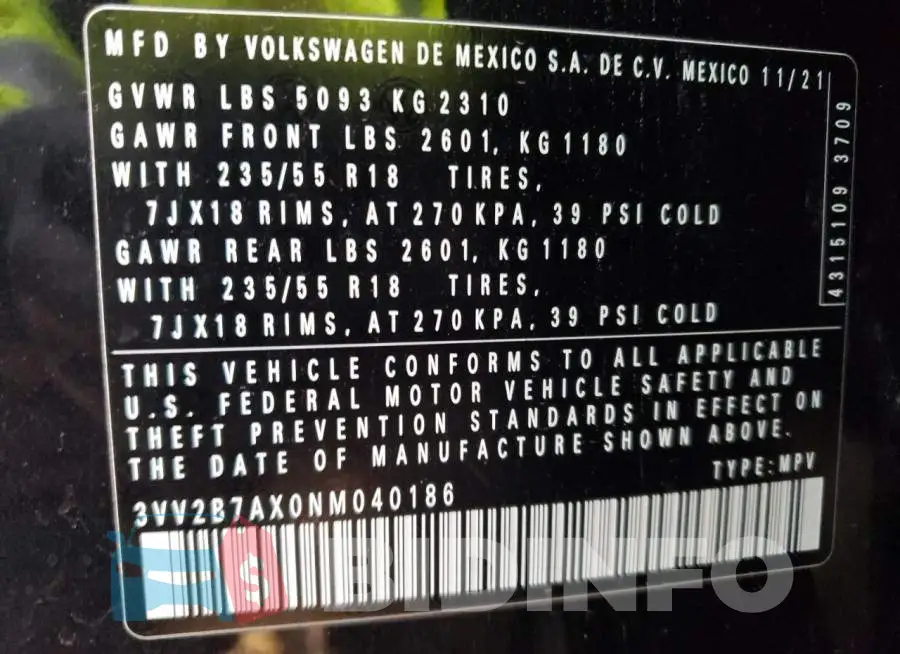 3VV2B7AX0NM040186 Photo# 13