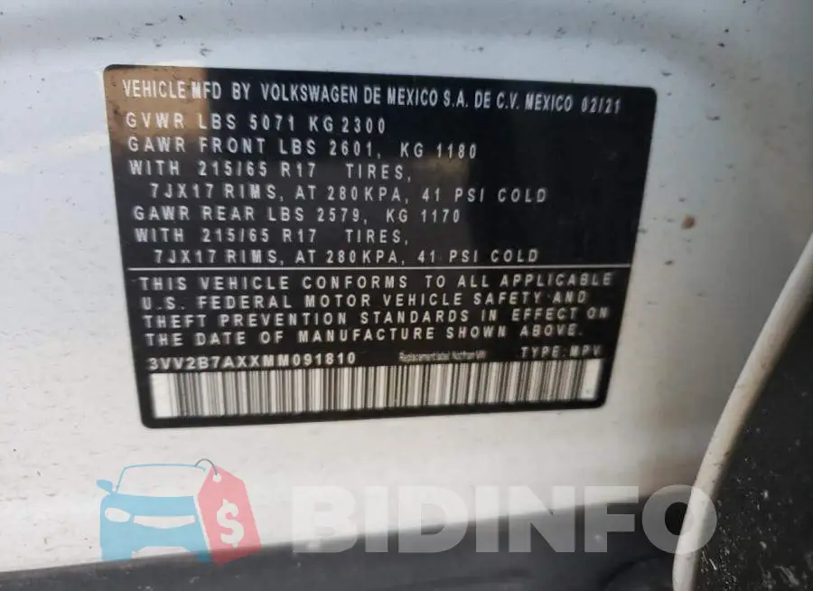 3VV2B7AXXMM091810 Photo# 13