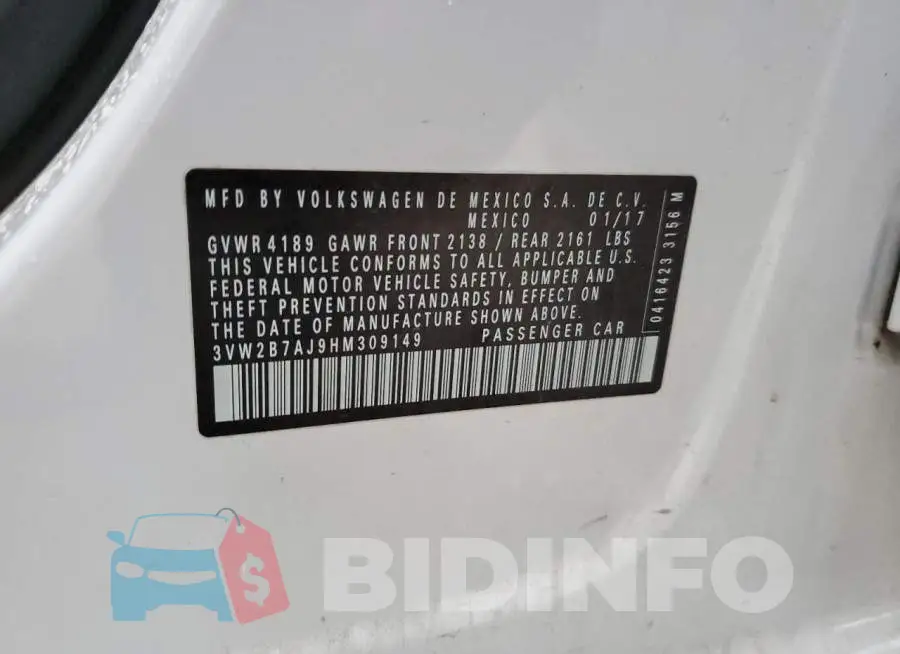 3VW2B7AJ9HM309149 Photo# 12