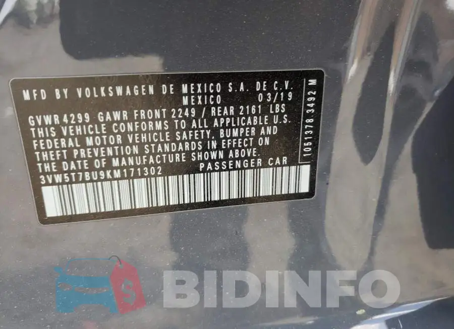 3VW5T7BU9KM171302 Photo# 12