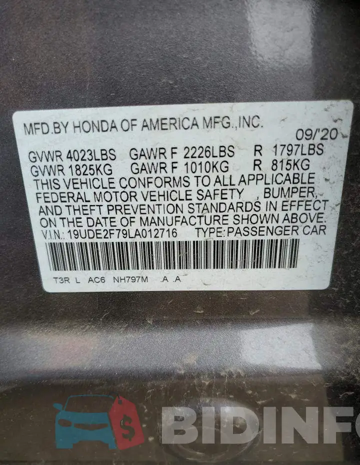 19UDE2F79LA012716 Photo# 13