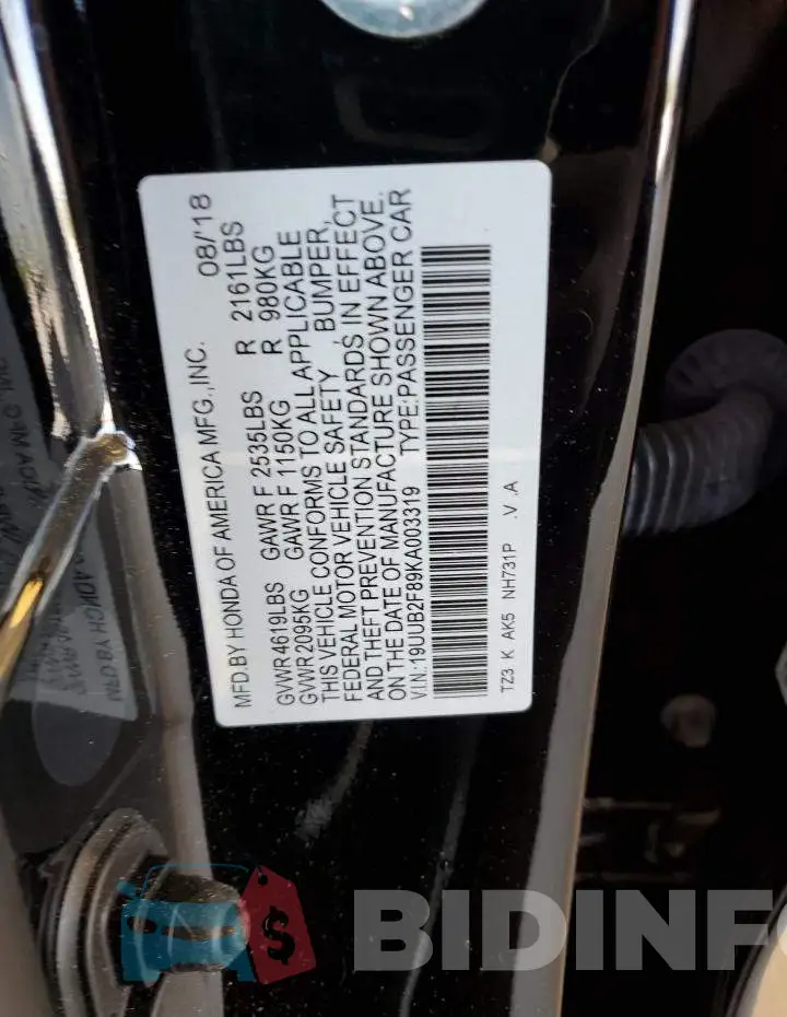 19UUB2F89KA003319 Photo# 12