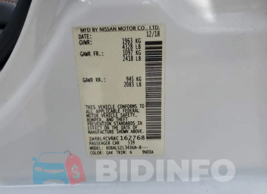 1N4BL4CV6KC162768 Photo# 10