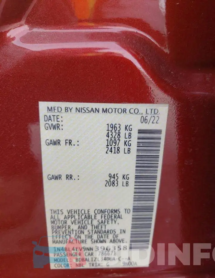 1N4BL4EV9NN396358 Photo# 12