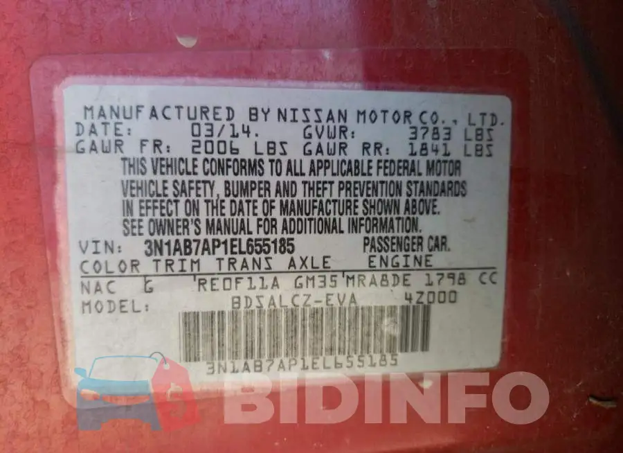3N1AB7AP1EL655185 Photo# 13