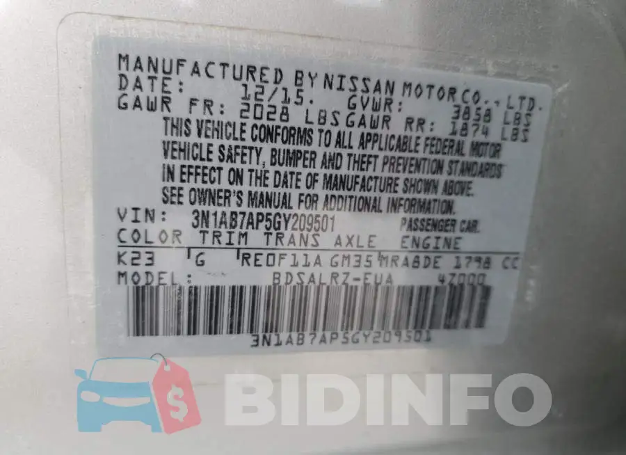 3N1AB7AP5GY209501 Photo# 12