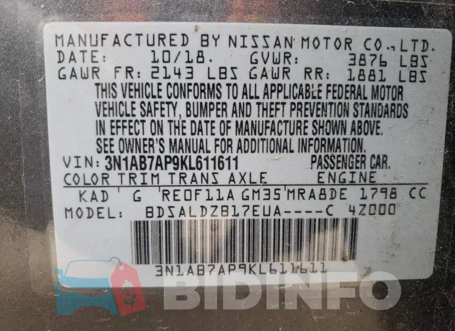 3N1AB7AP9KL611611 Photo# 13