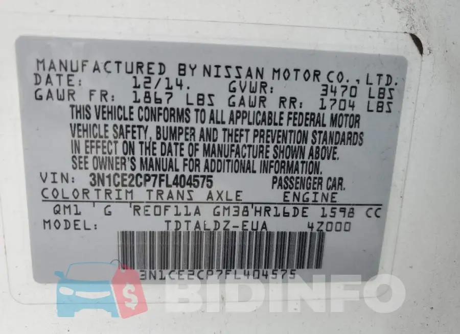 3N1CE2CP7FL404575 Photo# 13