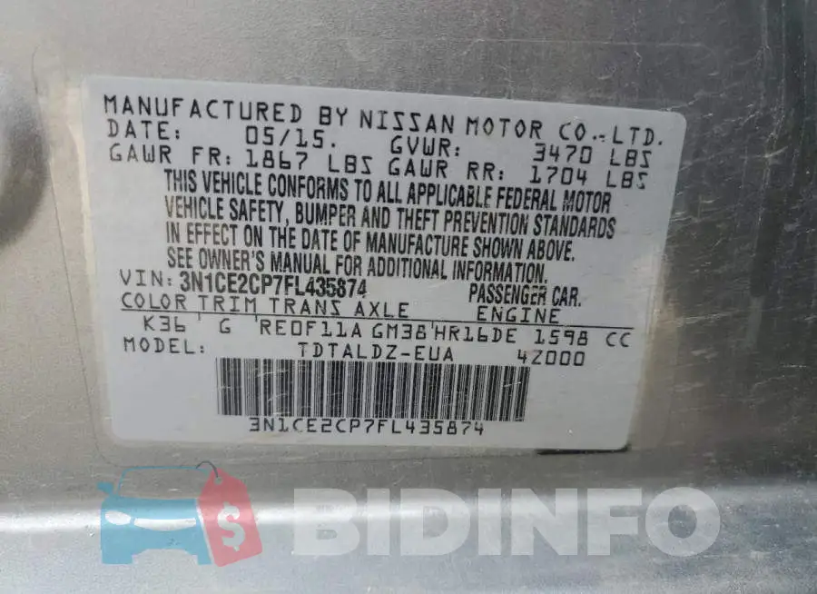 3N1CE2CP7FL435874 Photo# 12