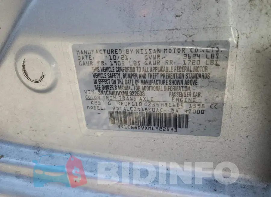 3N1CN8DVXML922533 Photo# 13
