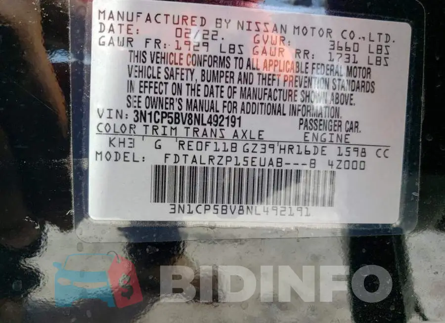 3N1CP5BV8NL492191 Photo# 12