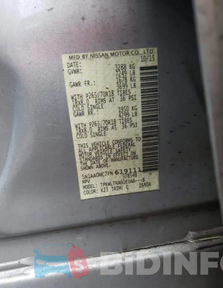 5N1AA0NC7FN619111 Photo# 13