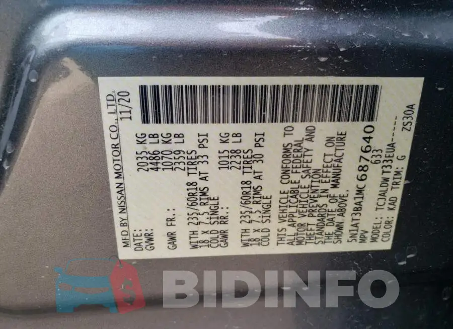 5N1AT3BA1MC687640 Photo# 13