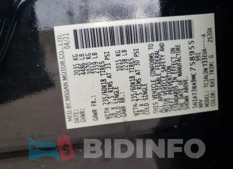 5N1AT3BA9MC758955 Photo# 12
