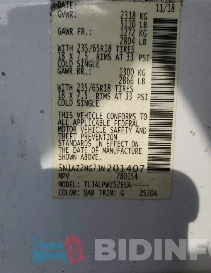 5N1AZ2MG7JN201407 Photo# 14