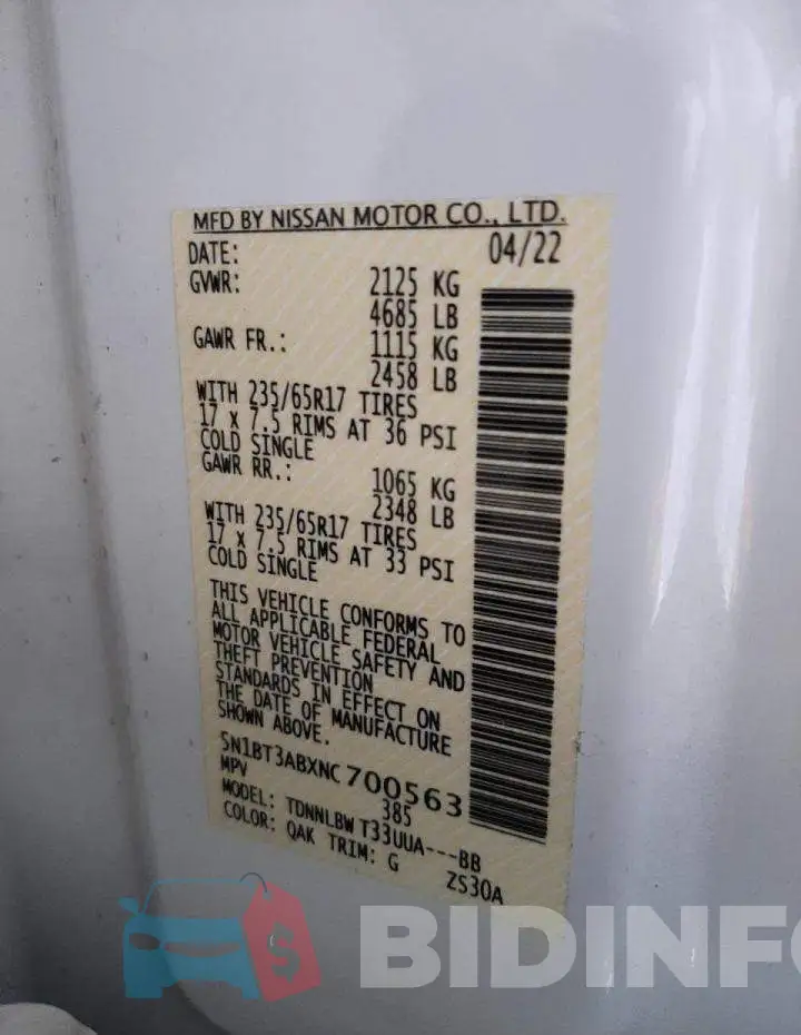 5N1BT3ABXNC700563 Photo# 14