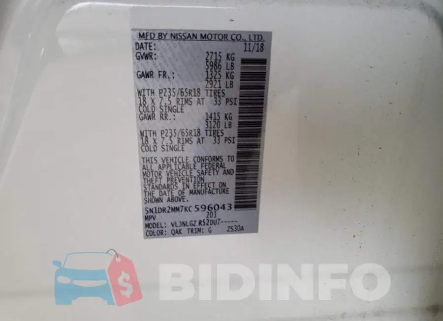5N1DR2MM7KC596043 Photo# 13