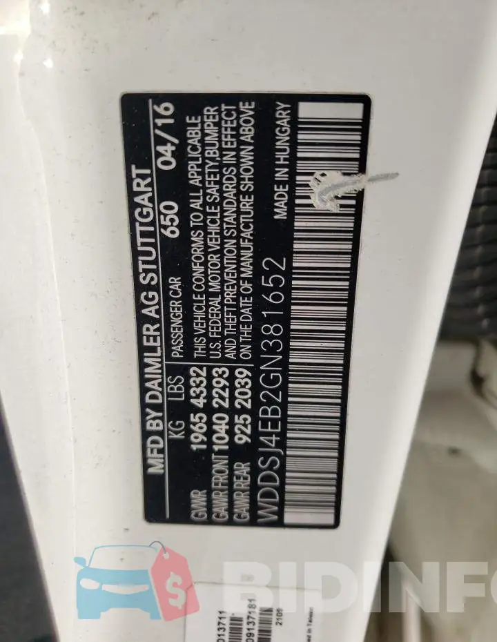 WDDSJ4EB2GN381652 Photo# 12