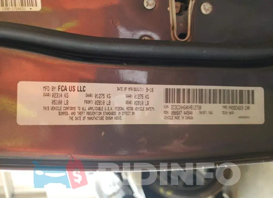 2C3CDXHG0KH512730 Photo# 12