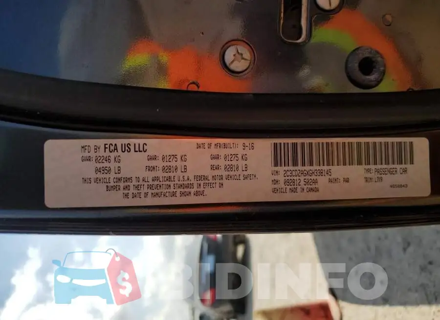 2C3CDZAGXGH338145 Photo# 13