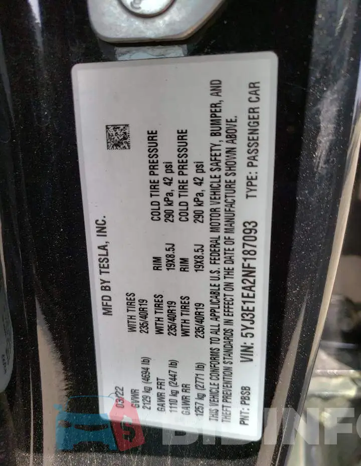 5YJ3E1EA2NF187093 Photo# 12