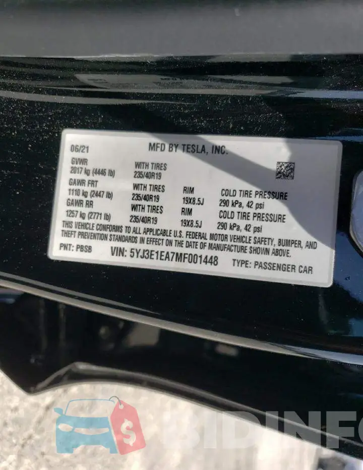 5YJ3E1EA7MF001448 Photo# 12