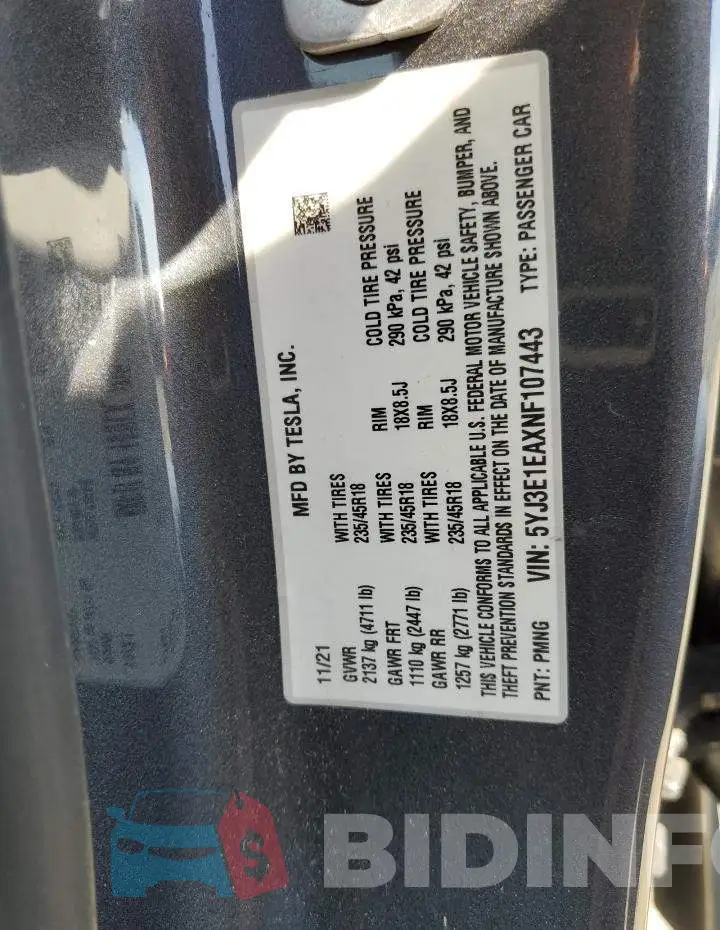 5YJ3E1EAXNF107443 Photo# 12