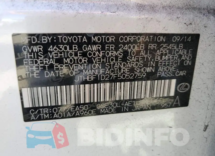 JTHBF1D27F5052759 Photo# 12