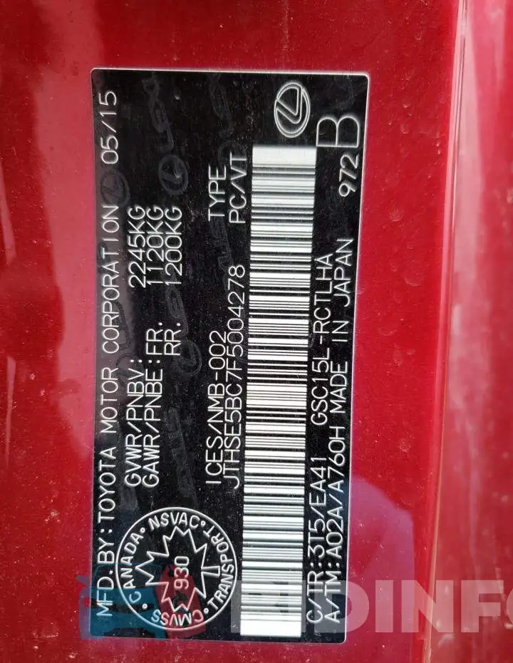 JTHSE5BC7F5004278 Photo# 13