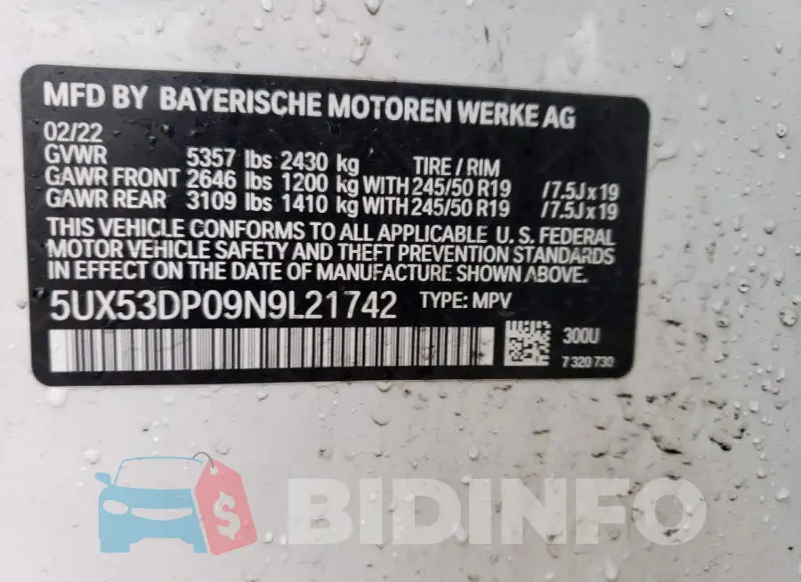 5UX53DP09N9L21742 Photo# 14