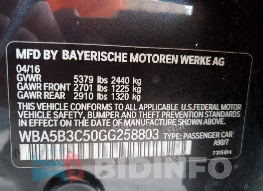 WBA5B3C50GG258803 Photo# 12