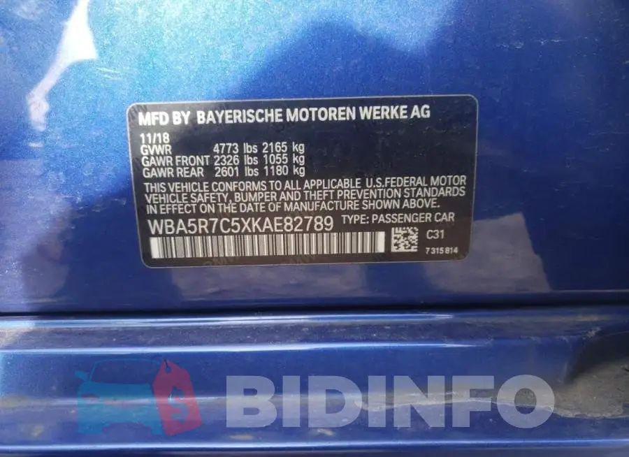 WBA5R7C5XKAE82789 Photo# 12