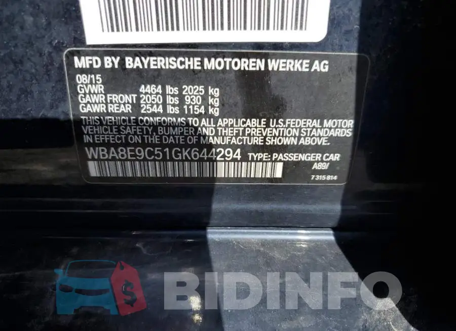 WBA8E9C51GK644294 Photo# 12