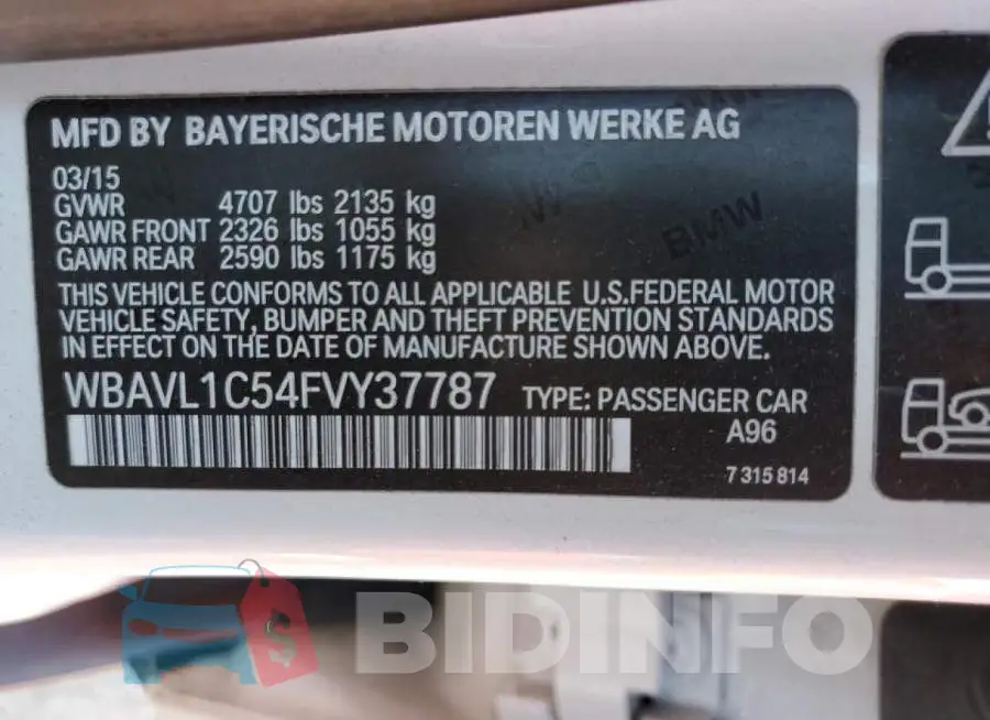 WBAVL1C54FVY37787 Photo# 13