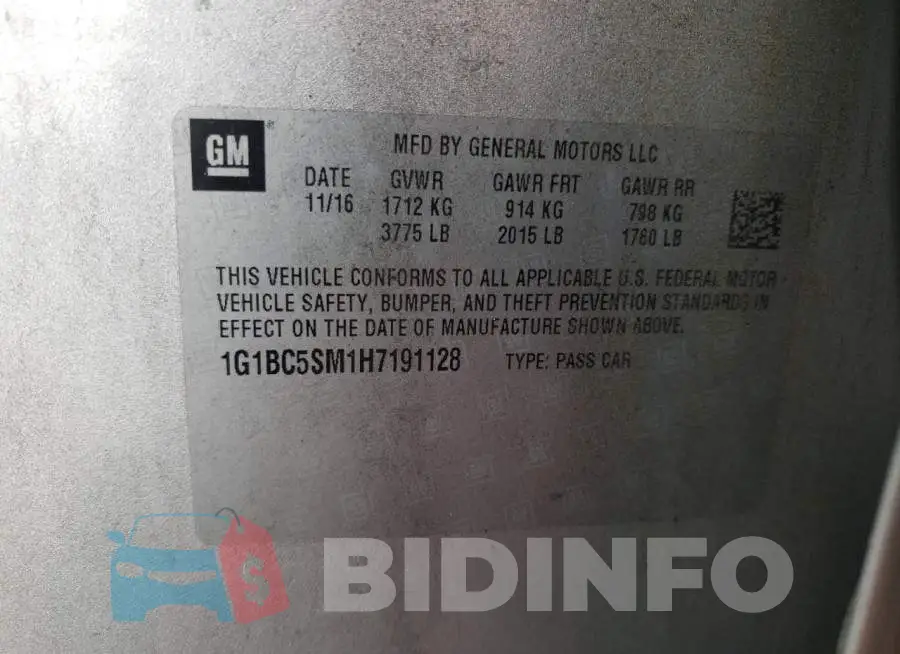 1G1BC5SM1H7191128 Photo# 13