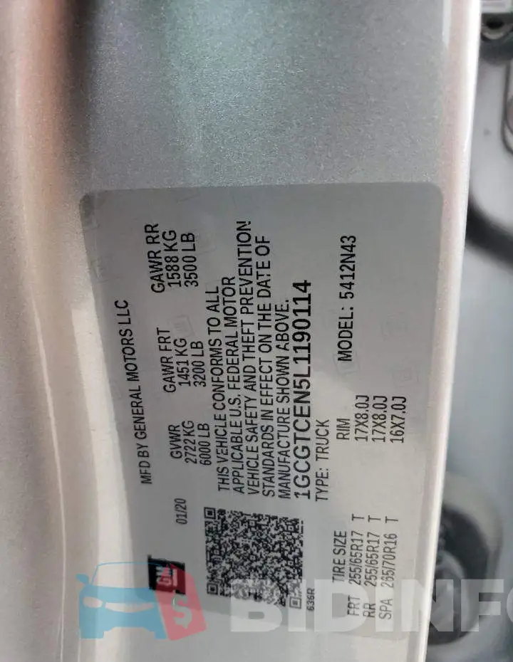 1GCGTCEN5L1190114 Photo# 12