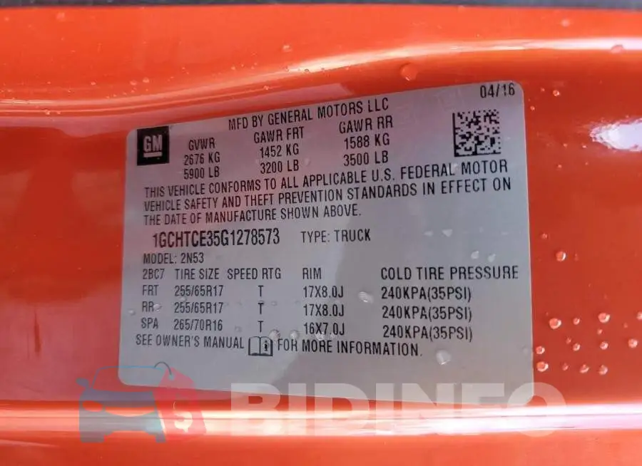 1GCHTCE35G1278573 Photo# 12