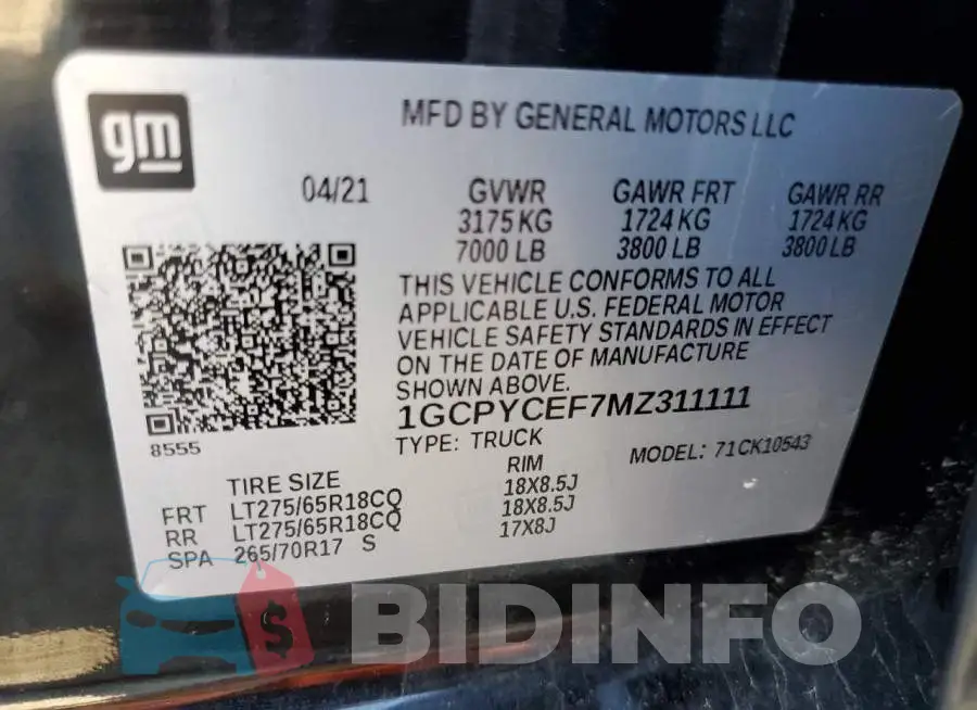 1GCPYCEF7MZ311111 Photo# 12