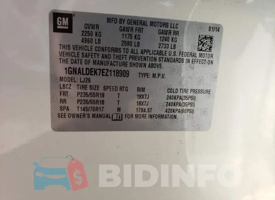 1GNALDEK7EZ118909 Photo# 13
