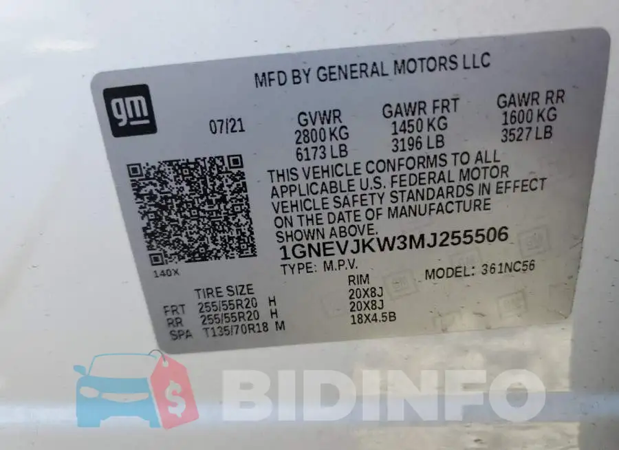 1GNEVJKW3MJ255506 Photo# 13