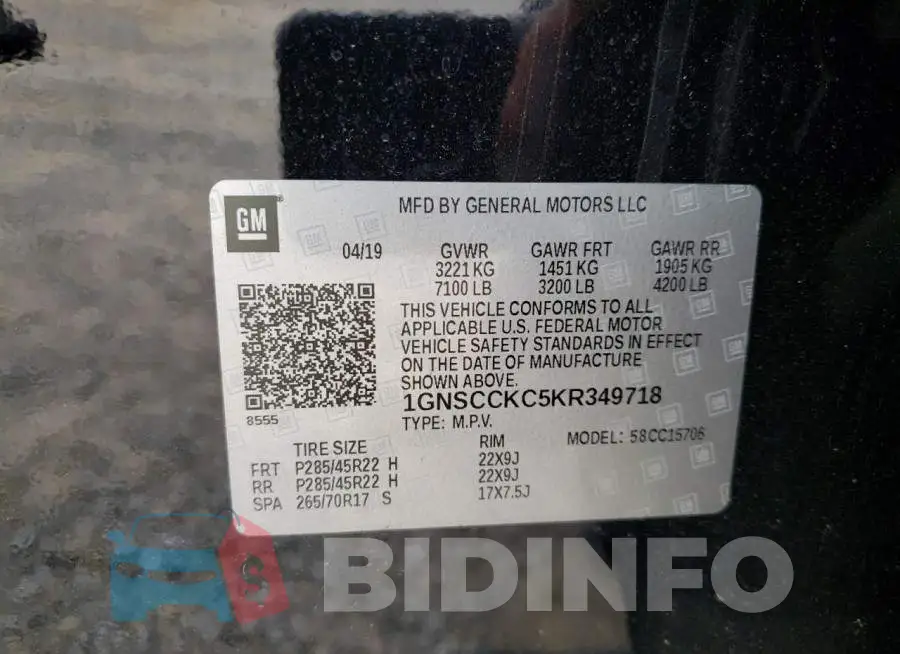 1GNSCCKC5KR349718 Photo# 14