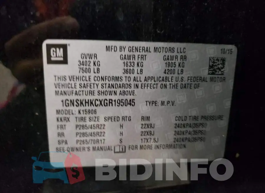 1GNSKHKCXGR195045 Photo# 13