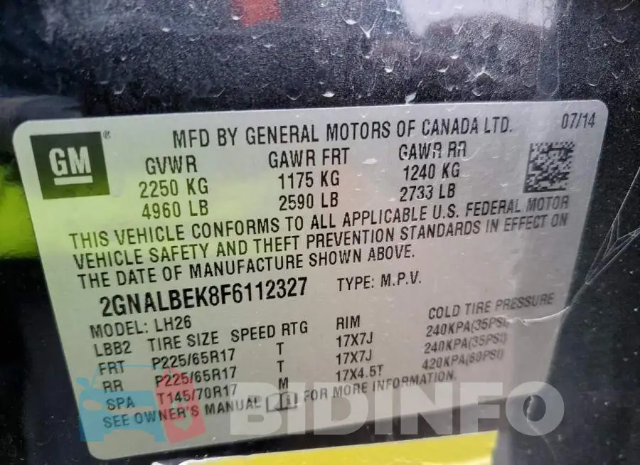 2GNALBEK8F6112327 Photo# 13