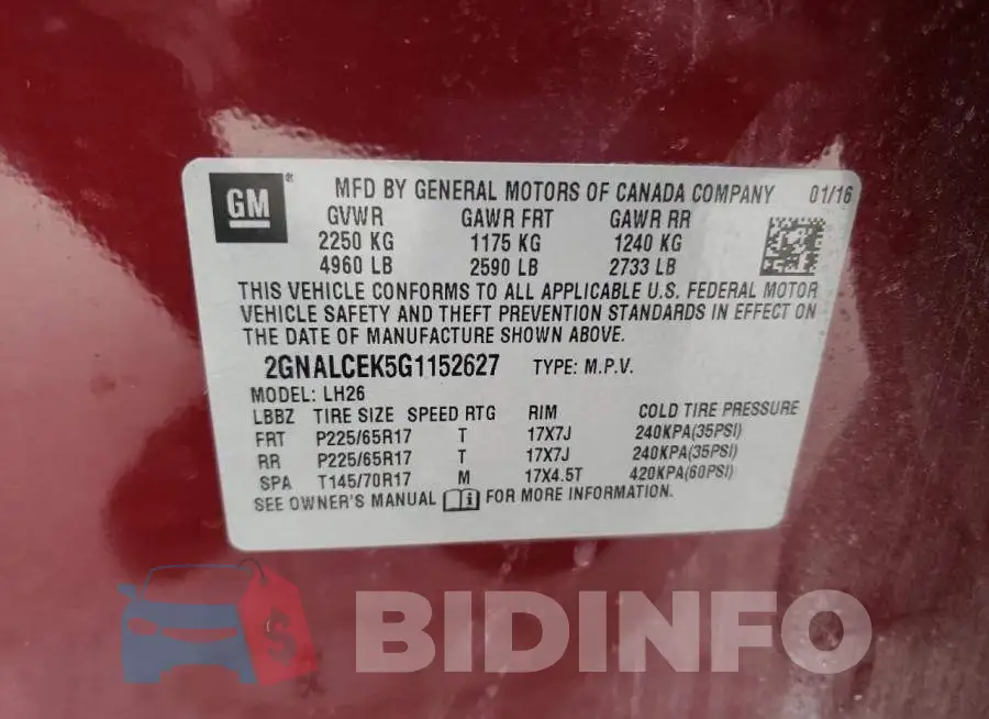 2GNALCEK5G1152627 Photo# 13