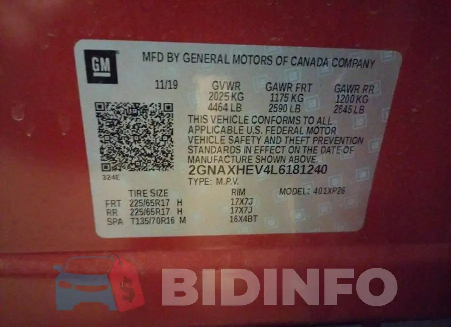 2GNAXHEV4L6181240 Photo# 14