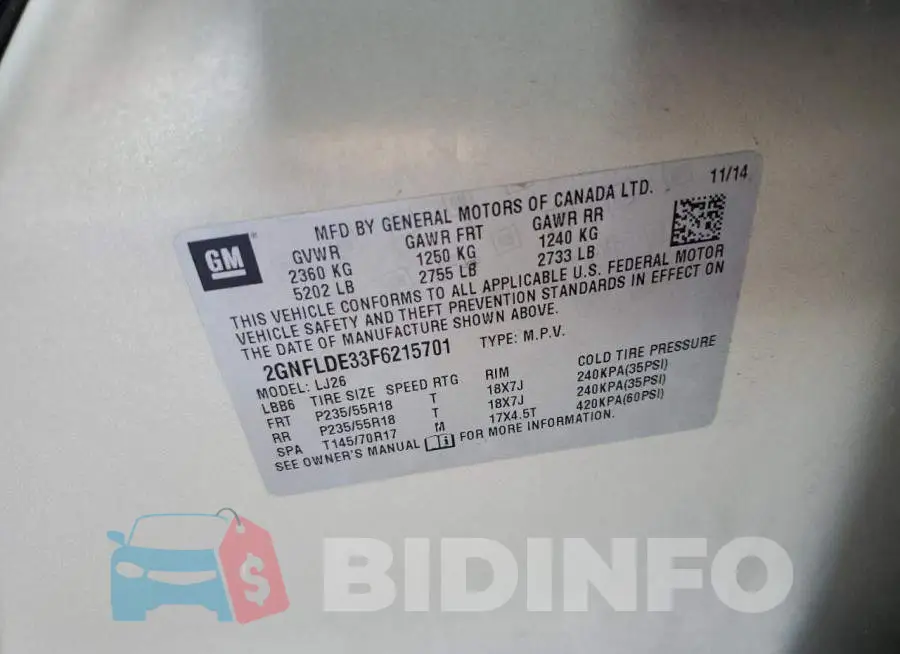 2GNFLDE33F6215701 Photo# 12