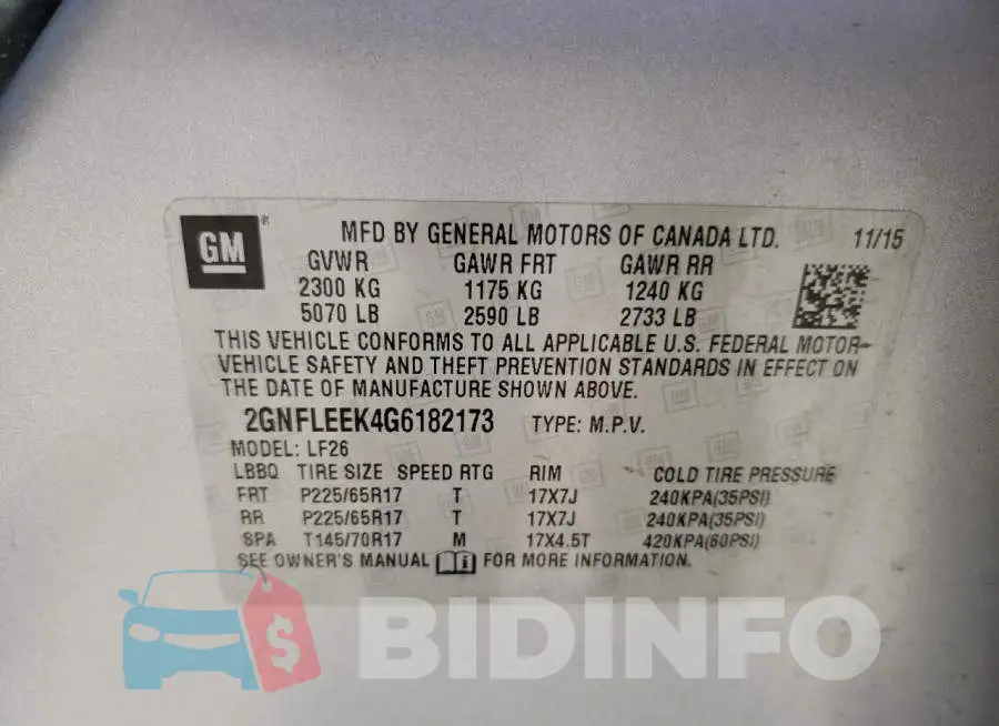 2GNFLEEK4G6182173 Photo# 12