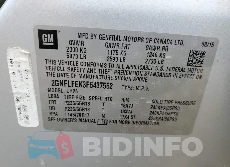 2GNFLFEK3F6437562 Photo# 12