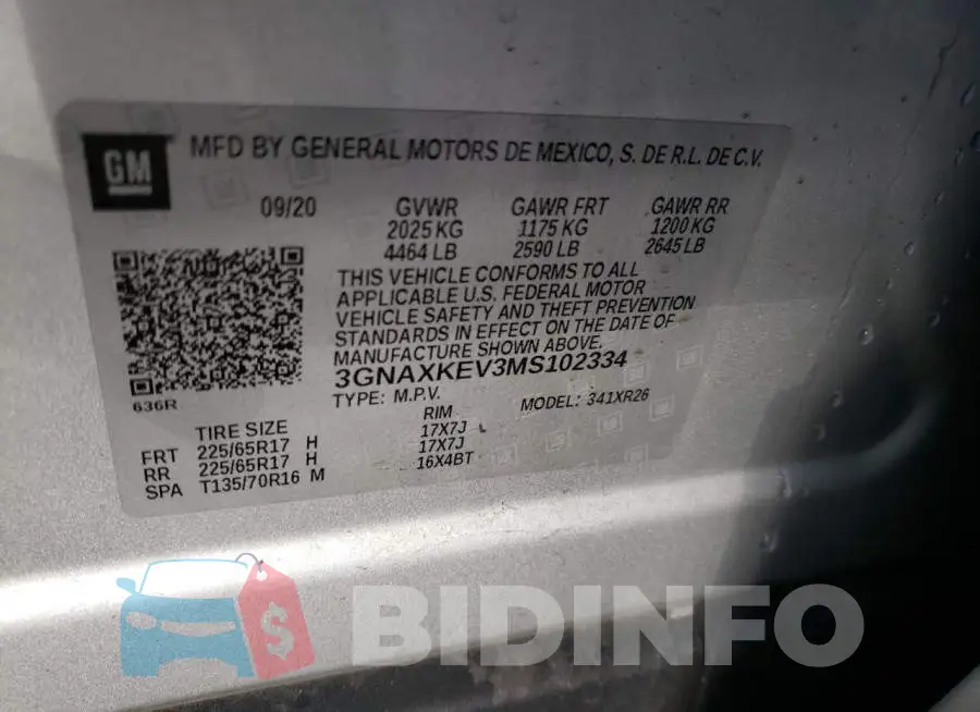 3GNAXKEV3MS102334 Photo# 13